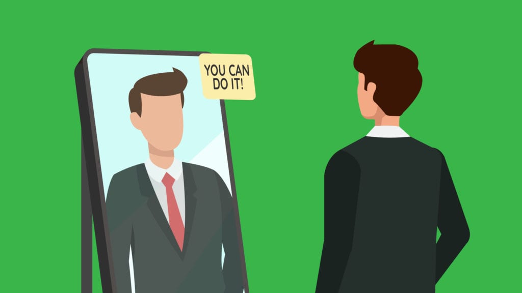 Depiction of salesperson using an affirmation to motivate himself.