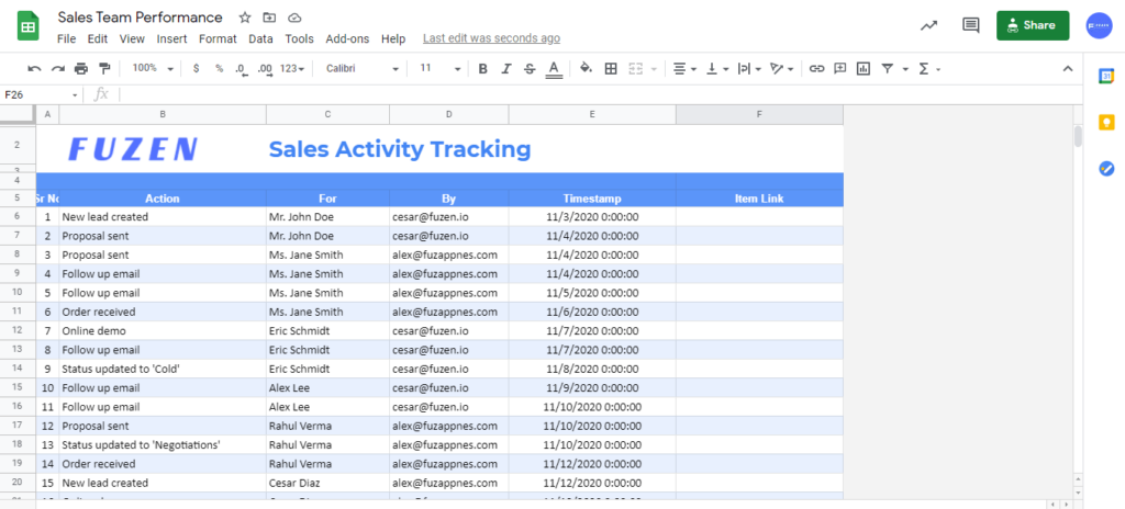 Fuzen Sales Activity Tracking