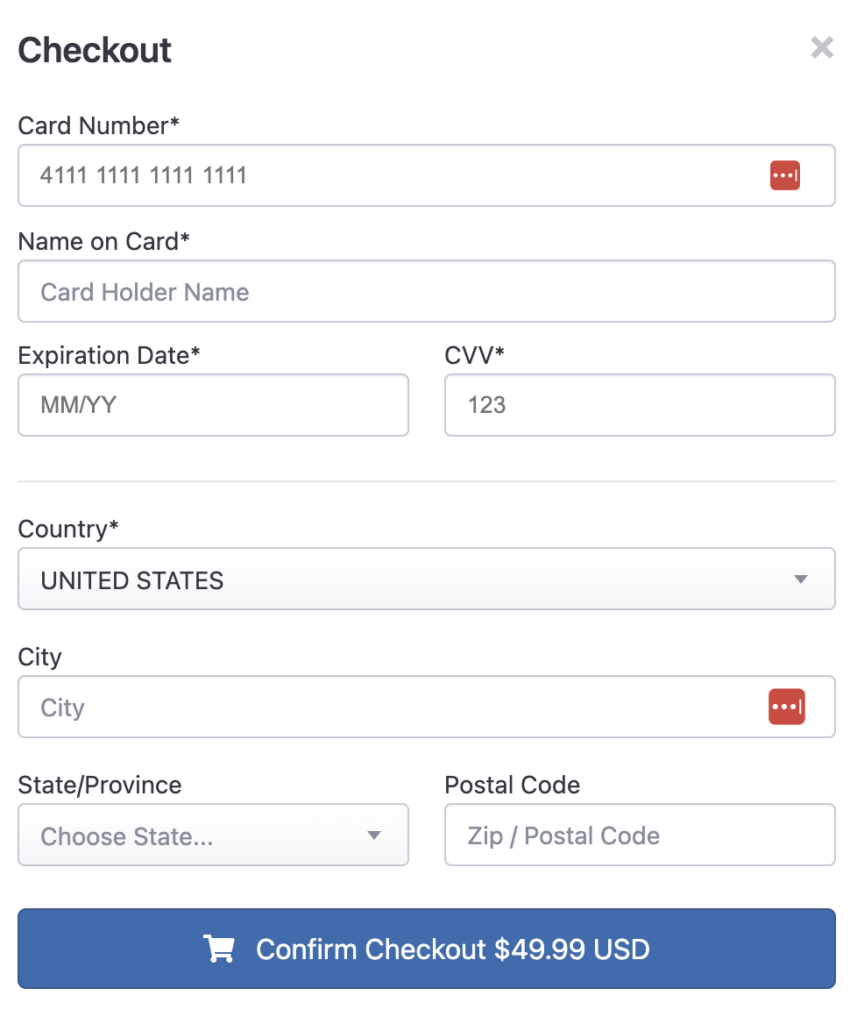 VipeCloud Credit Card Payment Form