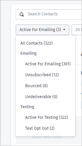 Contact List Counts dropdown