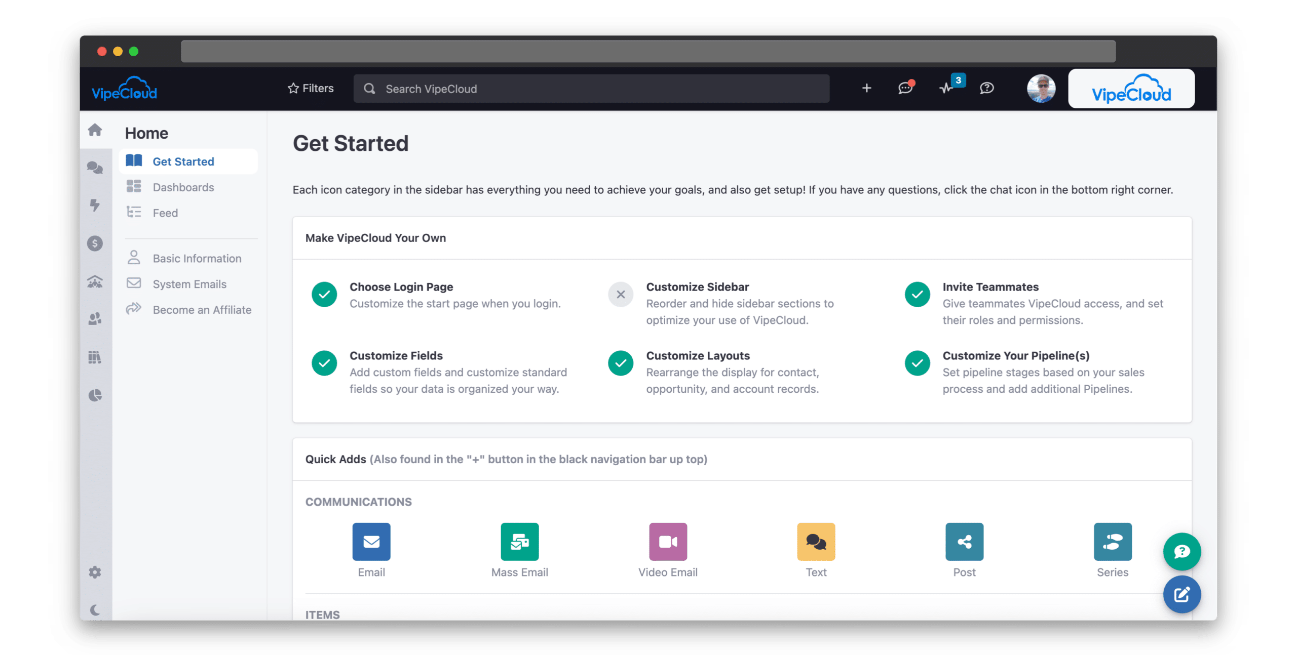 VipeCloud Get Started Screenshot