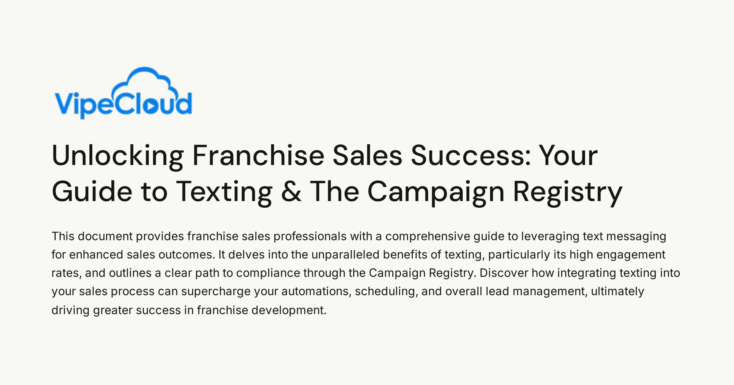 The Franchise Sales Guide to Texting & The Campaign Registry
